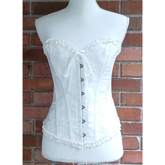 Corset White Floral Sateen Lace Up Back Hooked Closure Sz S - Picture 6 of 6